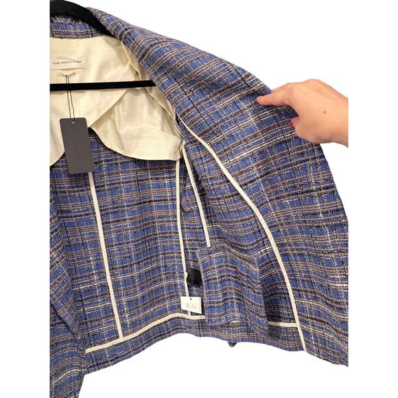Isabel Marant L Tweed Linen Blend Blazer $650 Textured Jacket Boho Blue 42 - Picture 9 of 10